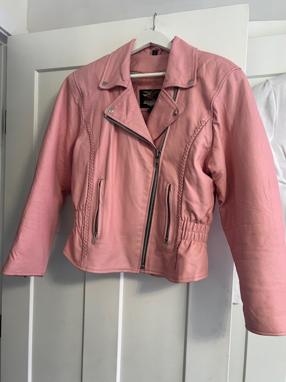 Women's Gorgeous Soft Pink Leather Moto Jacket Size L
